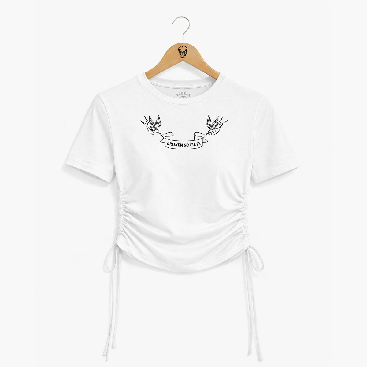 Swallows Ruched Tie Crop T-Shirt-Tattoo Clothing, Ruched Tie Detail Crop T-Shirt, TR069-Broken Society