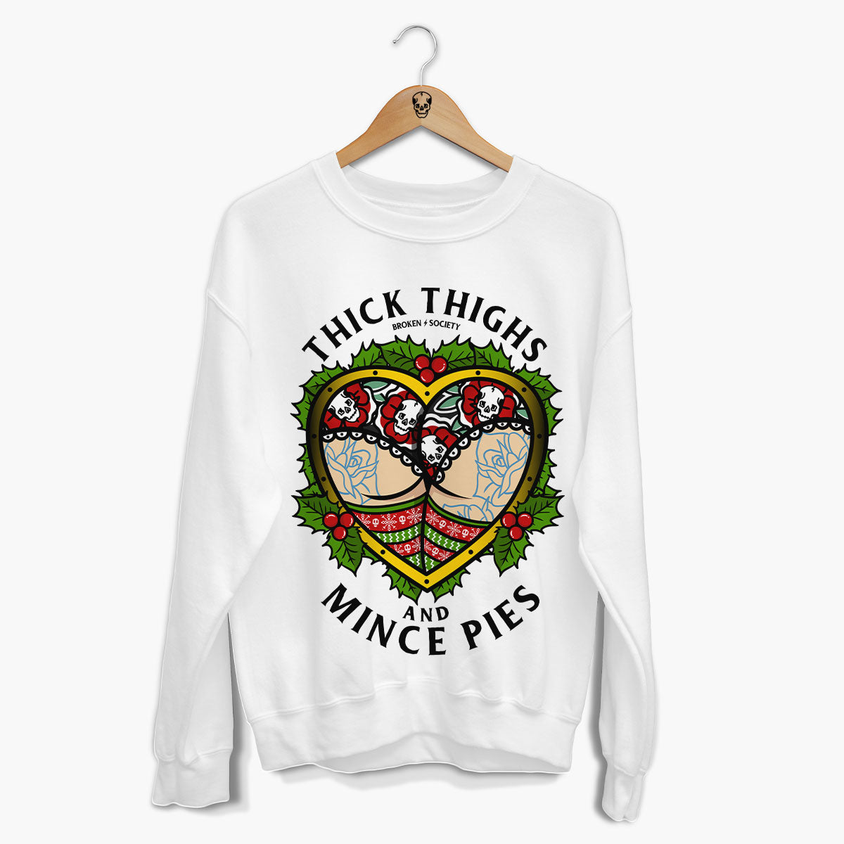 Thick Thighs Mince Pies Christmas Jumper (Unisex)-Tattoo Clothing, Tattoo Sweatshirt, JH030-Broken Society