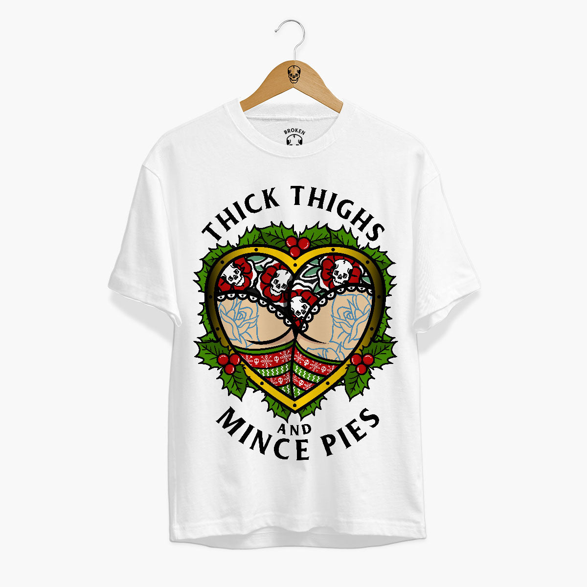 Thick Thighs Mince Pies Christmas T-Shirt (Unisex)-Tattoo Clothing, Tattoo T-Shirt, EP01-Broken Society