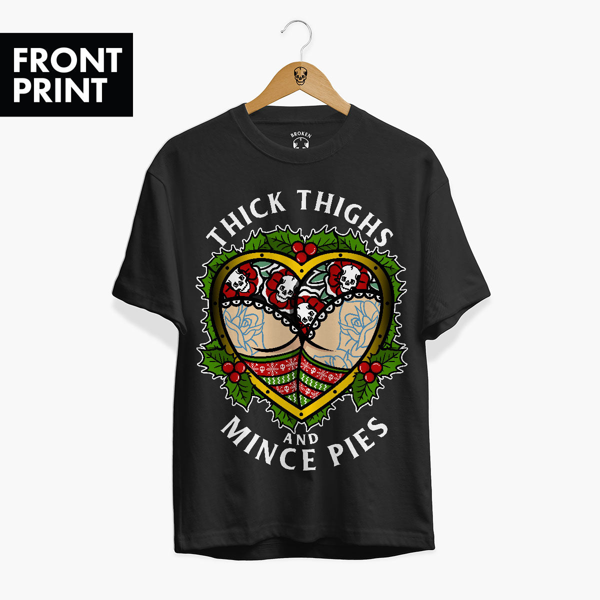 Thick Thighs Mince Pies Christmas T-Shirt (Unisex)-Tattoo Clothing, Tattoo T-Shirt, EP01-Broken Society