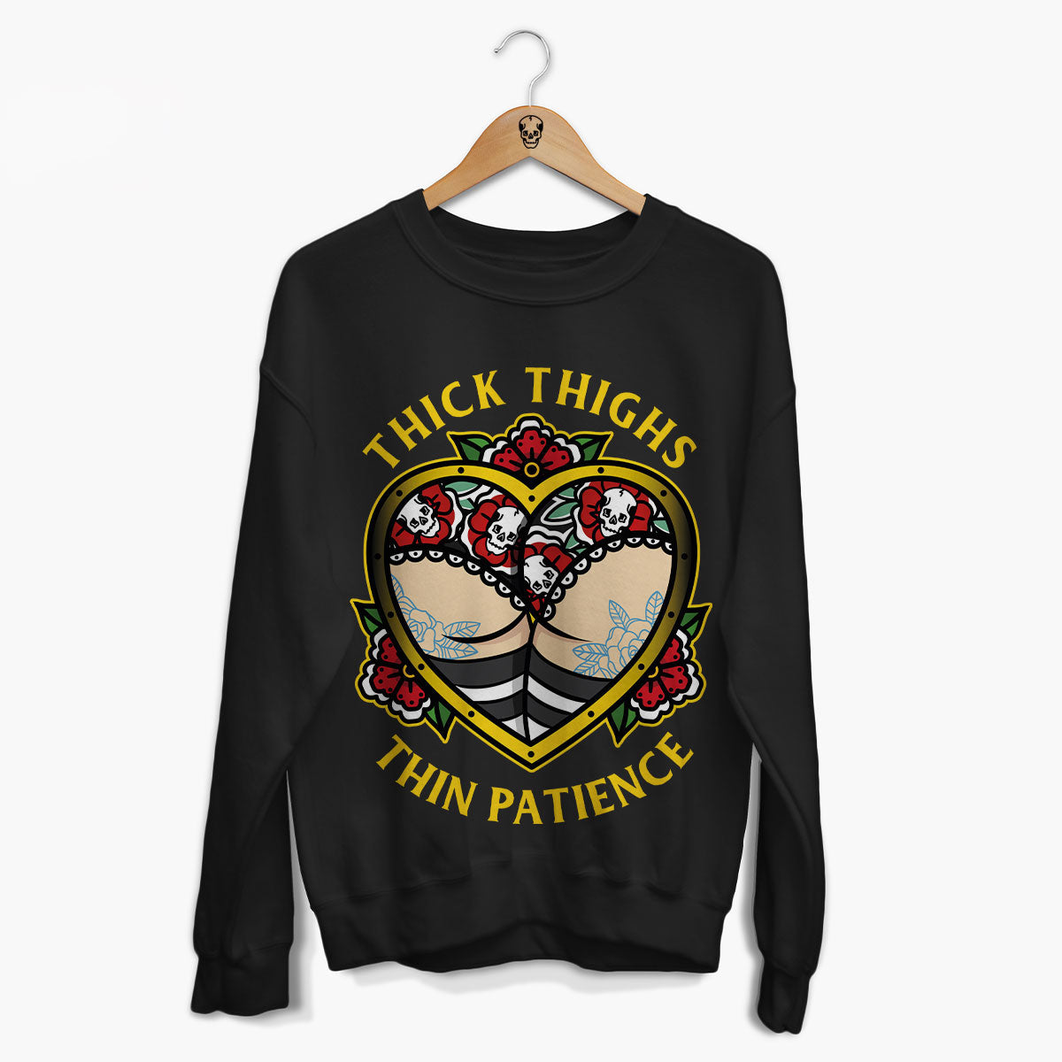 Thick Thighs Thin Patience Front Print Sweatshirt (Unisex)-Tattoo Clothing, Tattoo Sweatshirt, JH030-Broken Society