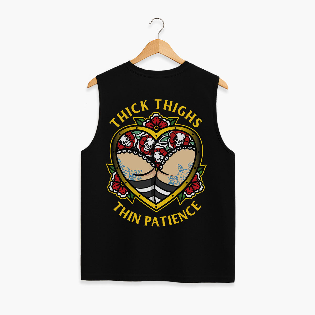 Thick Thighs Thin Patience Sleeveless T-Shirt (Unisex)-Tattoo Clothing, Tattoo Sleeveless T-Shirt, EP01S-Broken Society