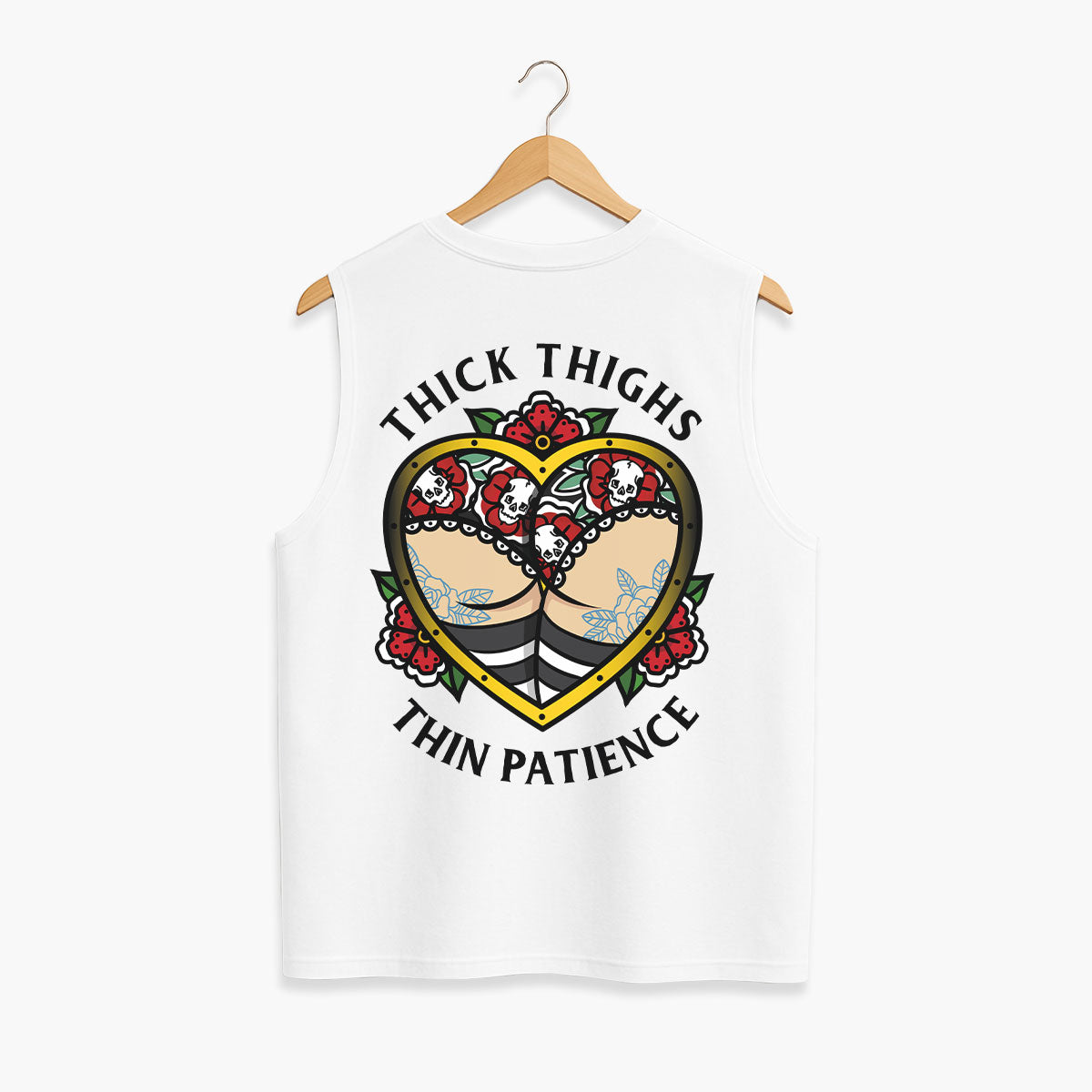 Thick Thighs Thin Patience Sleeveless T-Shirt (Unisex)-Tattoo Clothing, Tattoo Sleeveless T-Shirt, EP01S-Broken Society