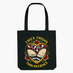 Thick Thighs Thin Patience Strong-As-Hell Tote Bag-Tattoo Apparel, Tattoo Accessories, Tattoo Gift, Tattoo Tote Bag-Broken Society