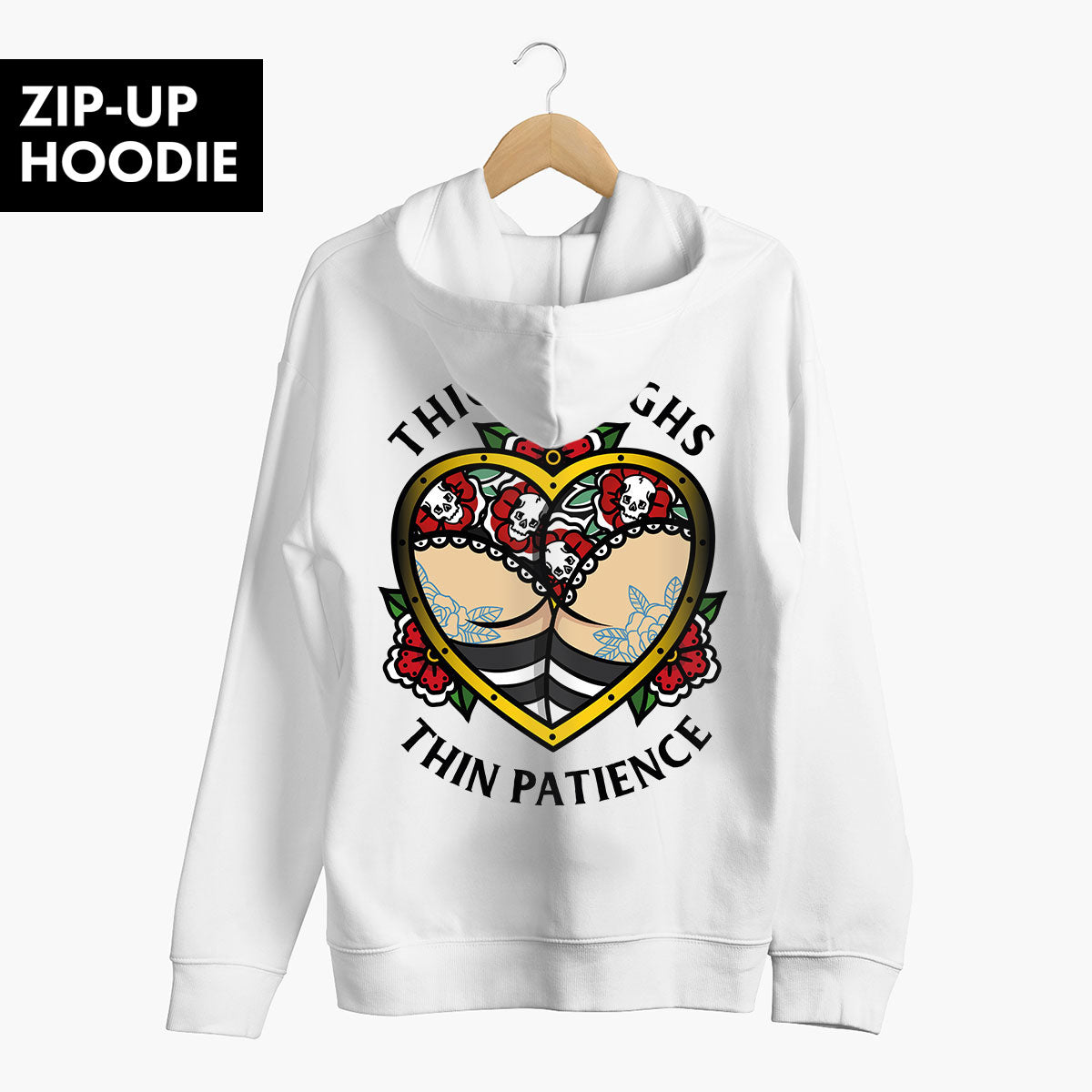 Thick Thighs Thin Patience Zip-Up Hoodie (Unisex)-Tattoo Clothing, Tattoo Zip-Up Hoodie, JH050-Broken Society