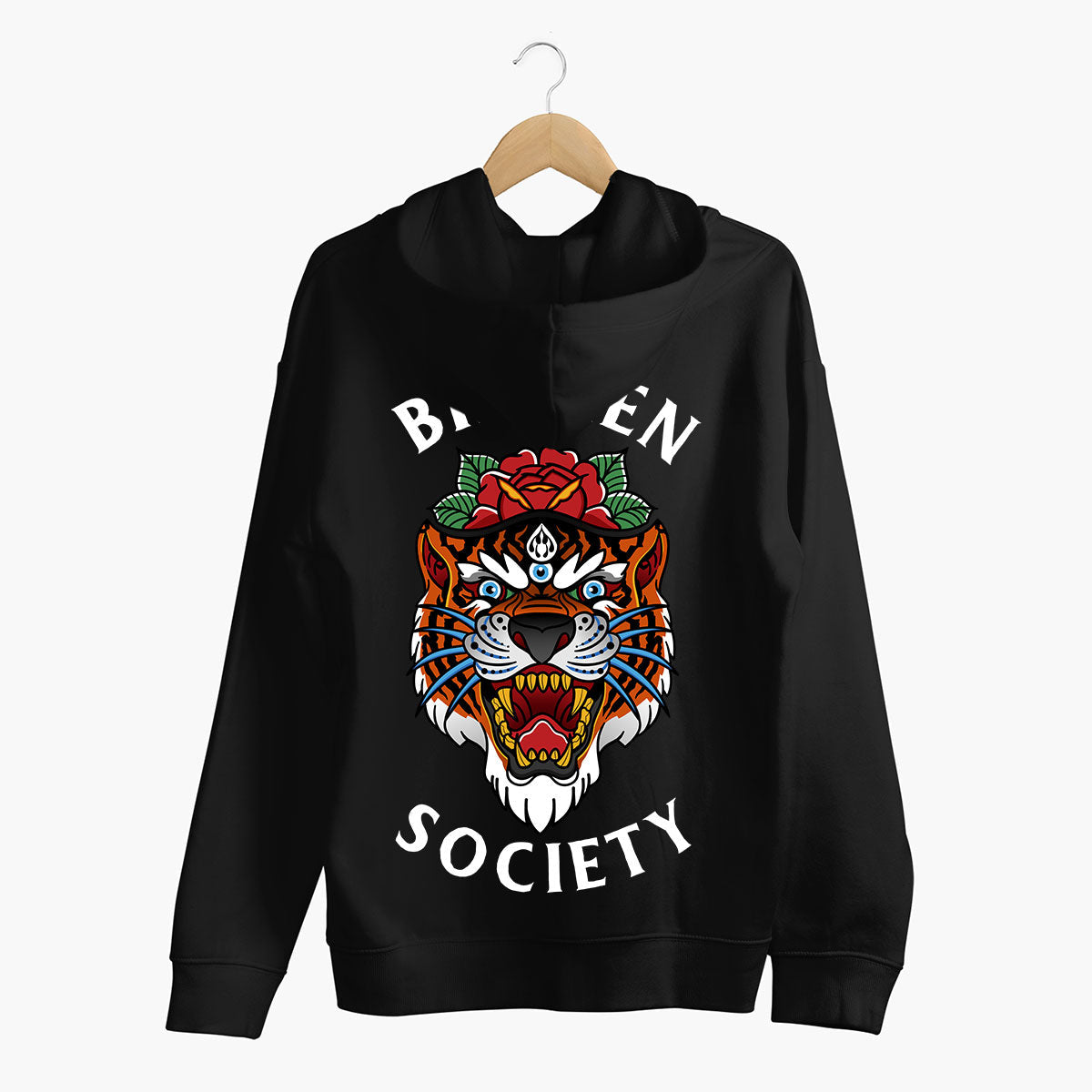 Tiger Rose Hoodie (Unisex)-Tattoo Clothing, Tattoo Hoodie, JH001-Broken Society