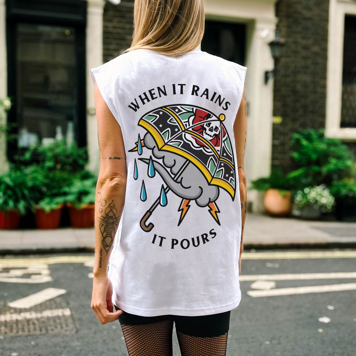 When It Rains It Pours Sleeveless T-Shirt (Unisex)-Tattoo Clothing, Tattoo Sleeveless T-Shirt, EP01S-Broken Society