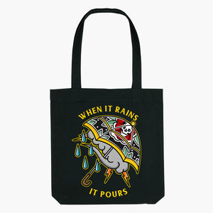 When It Rains It Pours Strong-As-Hell Tote Bag-Tattoo Apparel, Tattoo Accessories, Tattoo Gift, Tattoo Tote Bag-Broken Society