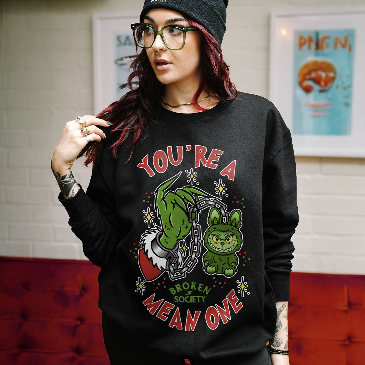 You're A Mean One Christmas Jumper (Unisex)-Tattoo Clothing, Tattoo Sweatshirt, JH030-Broken Society