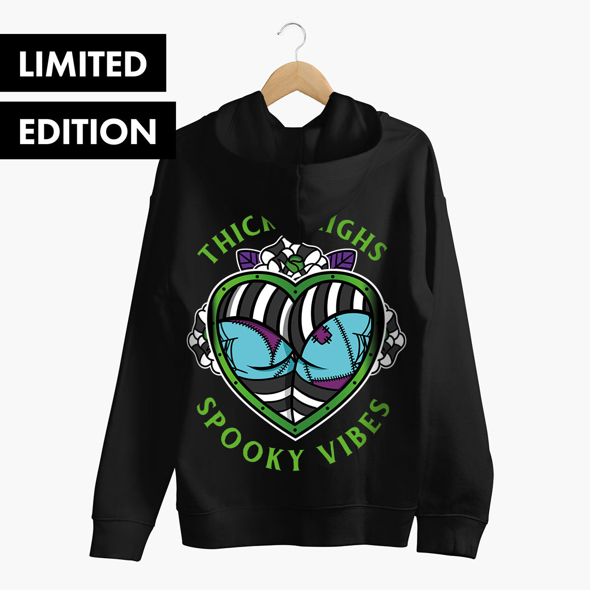 Thick Thighs Spooky Vibes Hoodie (Unisex)-Tattoo Clothing, Tattoo Hoodie, JH001-Broken Society