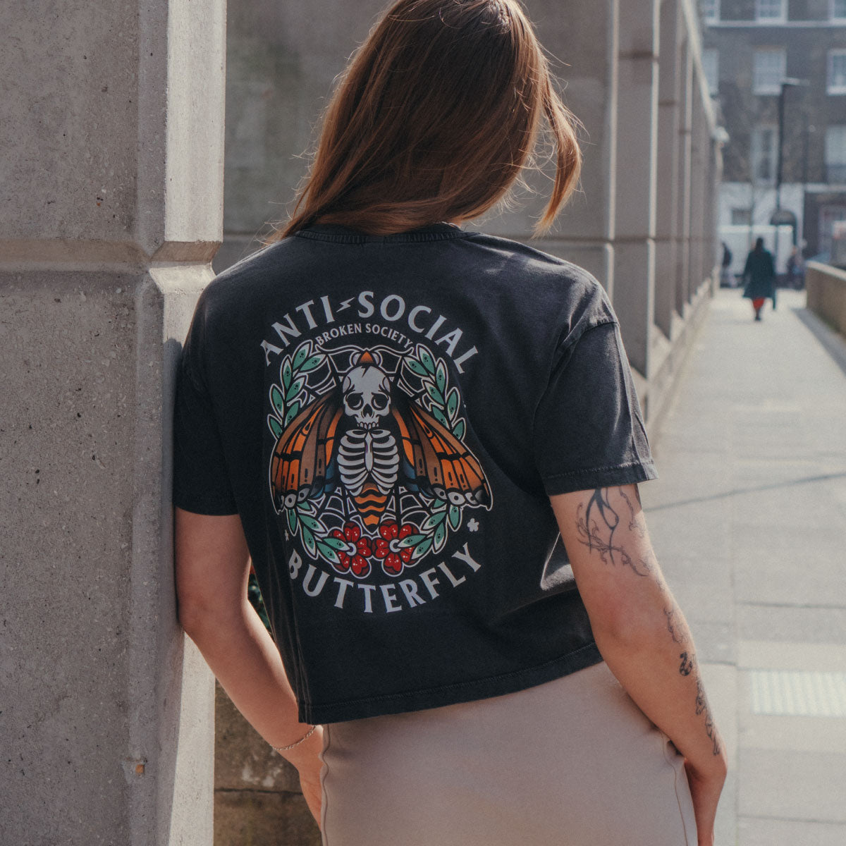 Anti-Social Butterfly Boxy Women's Fit T-Shirt-Tattoo Clothing, Tattoo T-Shirt, EP026-Broken Society