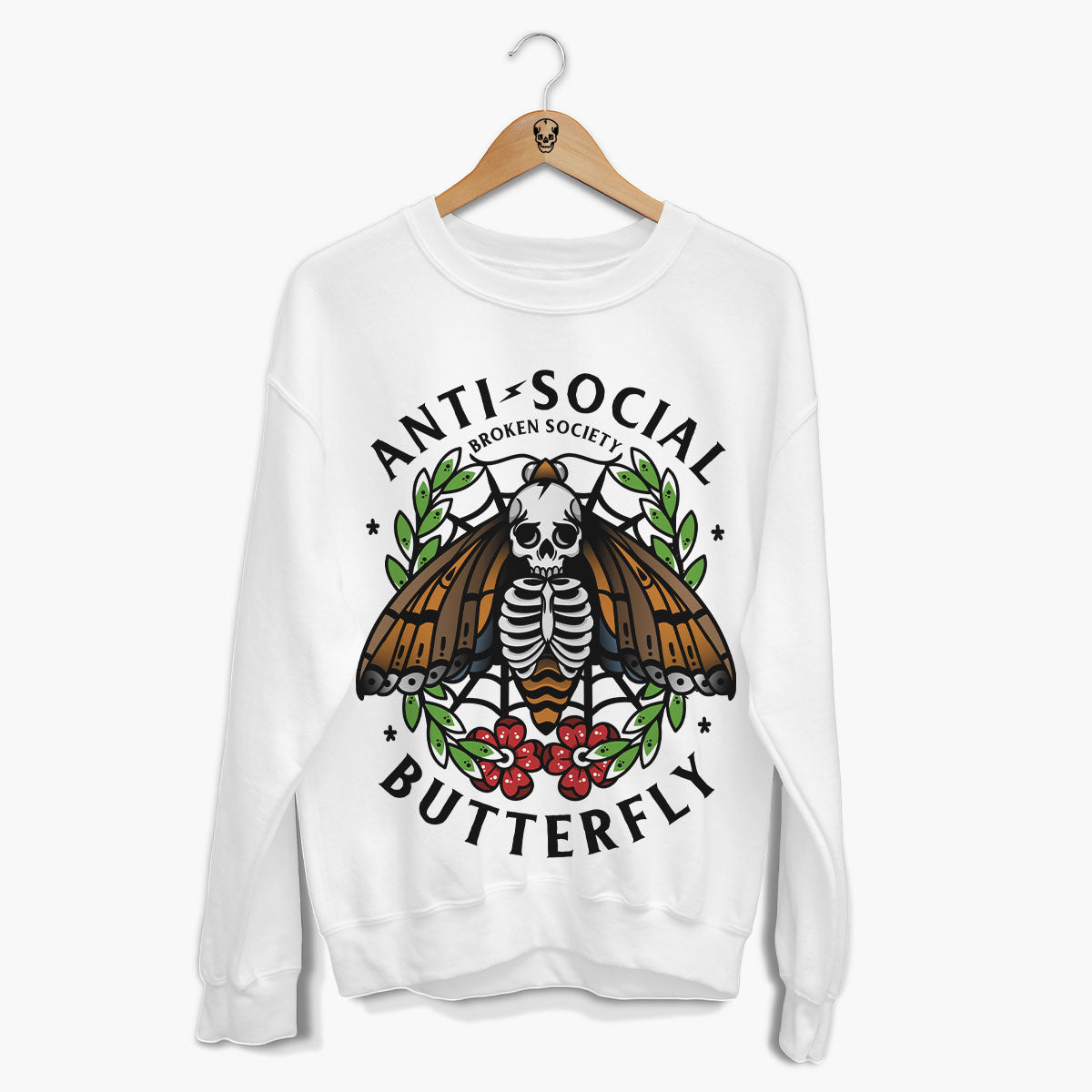 Anti-Social Butterfly Front Print Sweatshirt (Unisex)-Tattoo Clothing, Tattoo Sweatshirt, JH030-Broken Society