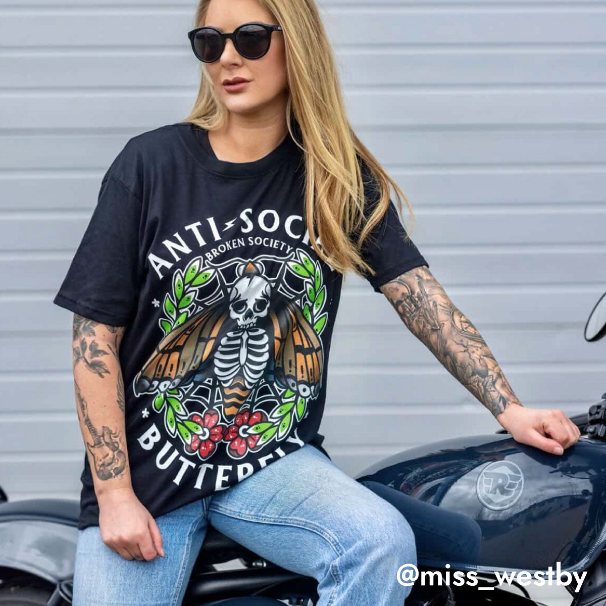Anti-Social Butterfly Front Print T-Shirt (Unisex)-Tattoo Clothing, Tattoo T-Shirt, EP01-Broken Society