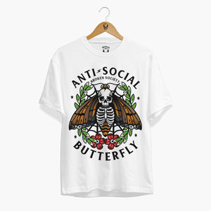 Anti-Social Butterfly Front Print T-shirt (Unisex)-Tattoo Clothing, Tattoo T-Shirt, EP01-Broken Society