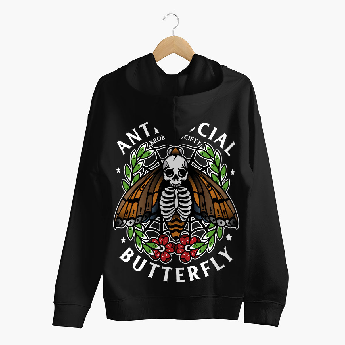 Anti-Social Butterfly Hoodie (Unisex)-Tattoo Clothing, Tattoo Hoodie, JH001-Broken Society