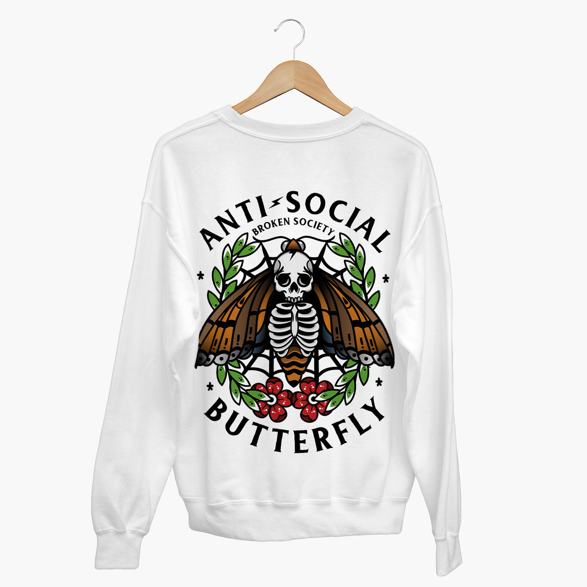 Anti-Social Butterfly Sweatshirt (Unisex)-Tattoo Clothing, Tattoo Sweatshirt, JH030-Broken Society