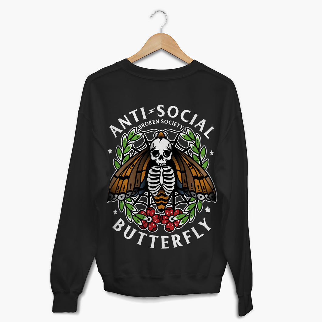 Anti-Social Butterfly Sweatshirt (Unisex)-Tattoo Clothing, Tattoo Sweatshirt, JH030-Broken Society