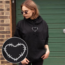 Load image into Gallery viewer, Barbed Wire Heart Embroidered Hoodie (Unisex)-Tattoo Clothing, Tattoo Hoodie, JH001-Broken Society
