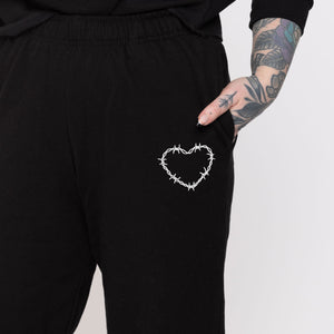 Barbed Wire Heart Embroidered Joggers (Unisex)-Tattoo Clothing, Tattoo Joggers, JH072-Broken Society