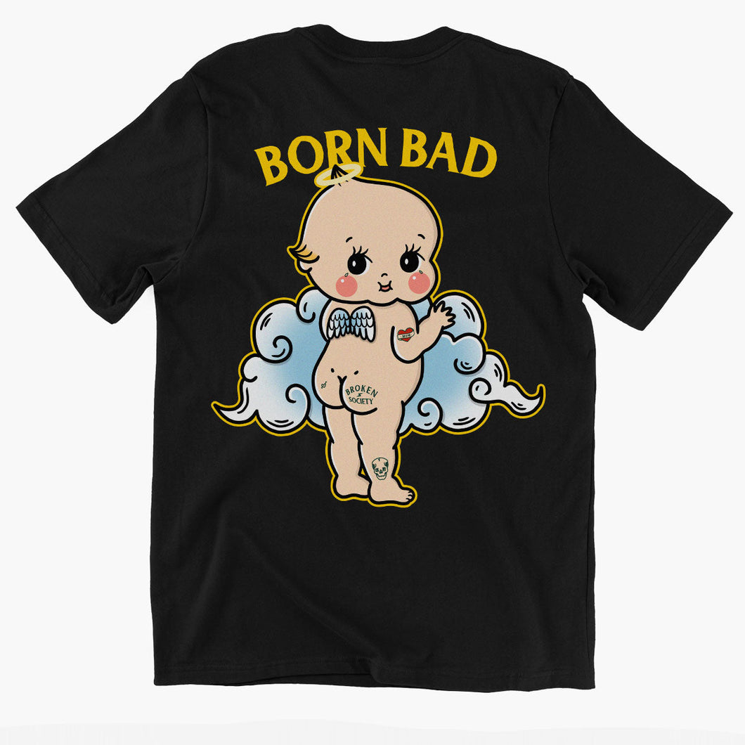 Born Bad Angel Kids T-Shirt (Unisex)-Tattoo Clothing, Tattoo Kids Shirt, Mini Creator-Broken Society