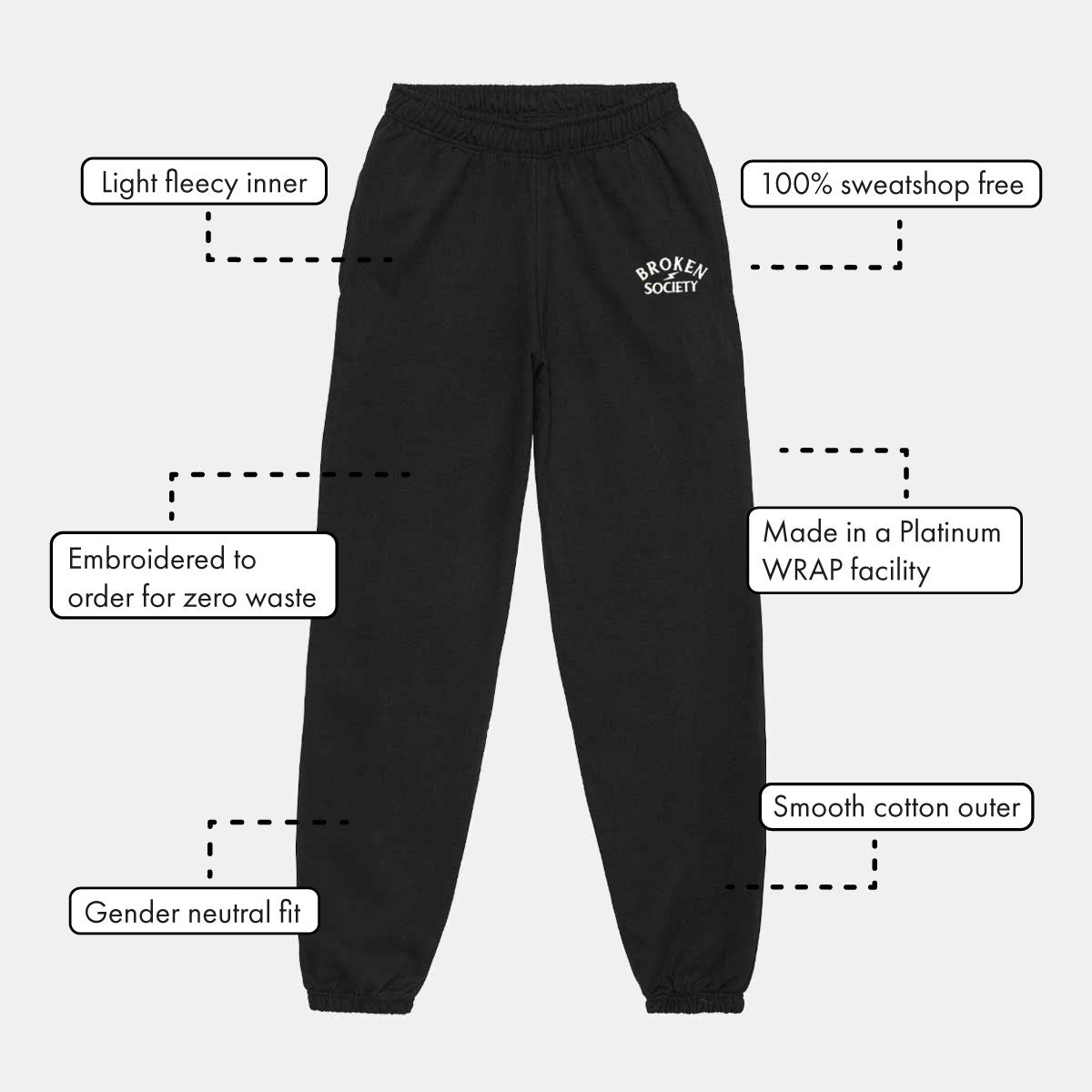 Broken Society Embroidered Joggers (Unisex)-Tattoo Clothing, Tattoo Joggers, JH072-Broken Society