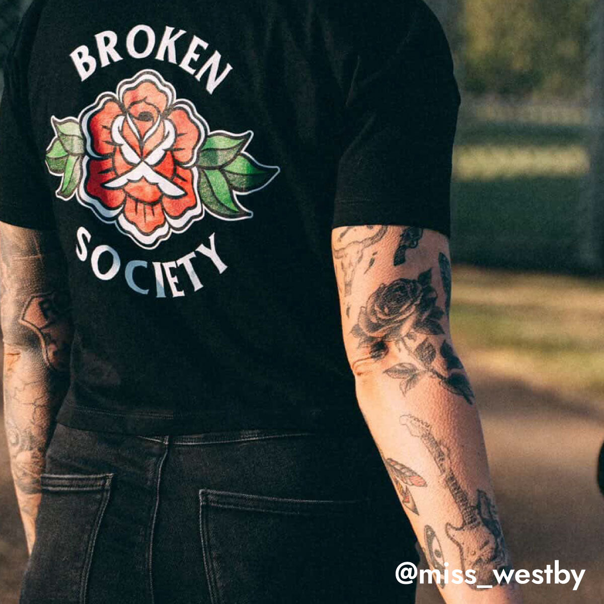 Broken Society Rose Boxy Fit T-Shirt-Tattoo Clothing, Tattoo T-Shirt, EP026-Broken Society
