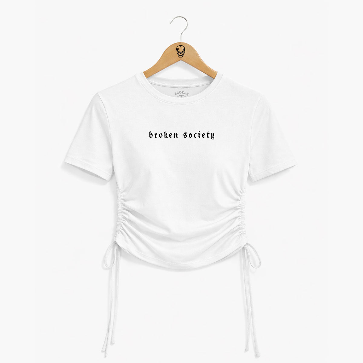 Broken Society Ruched Tie Crop T-Shirt-Tattoo Clothing, Ruched Tie Detail Crop T-Shirt, TR069-Broken Society