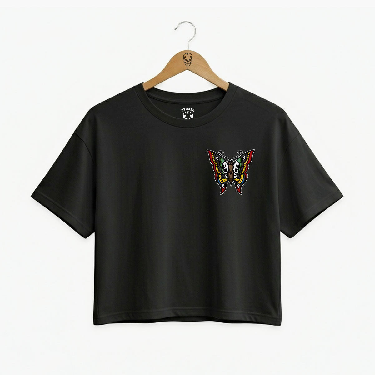 Butterfly Detail Front Boxy Women's Fit T-Shirt-Tattoo Clothing, Tattoo T-Shirt, EP026-Broken Society
