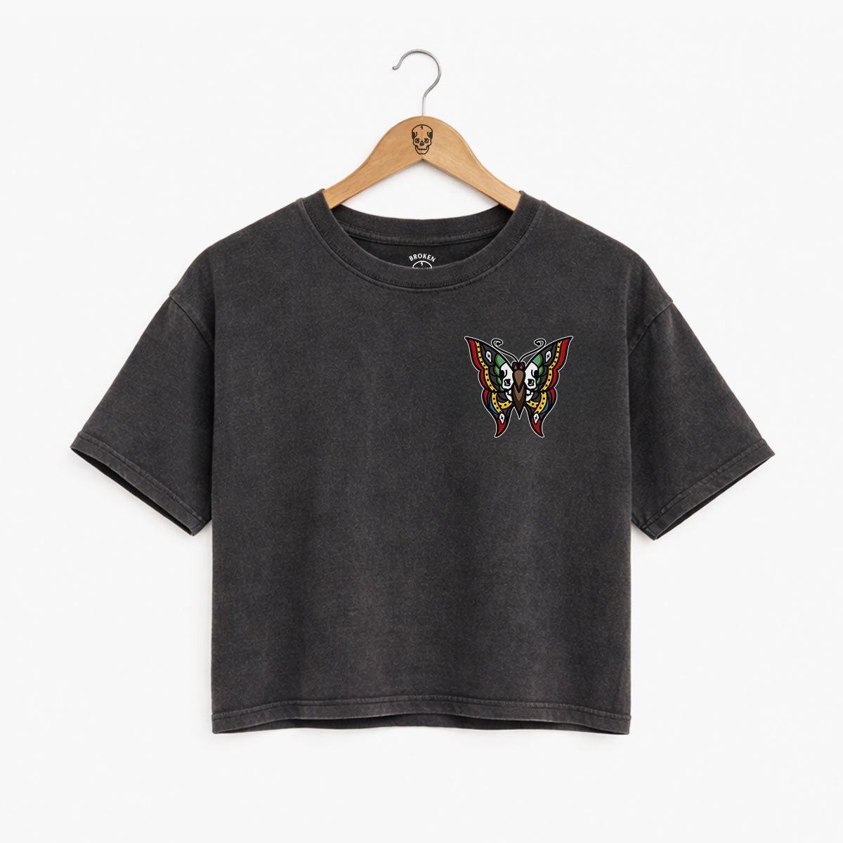 Butterfly Detail Front Boxy Women's Fit T-Shirt-Tattoo Clothing, Tattoo T-Shirt, EP026-Broken Society