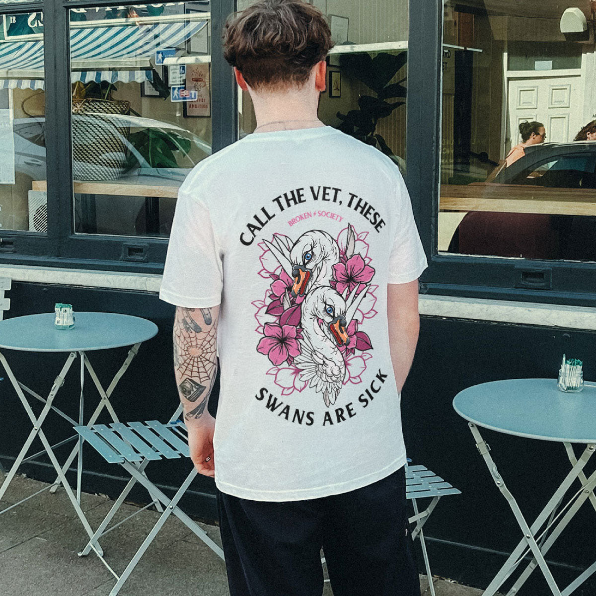 Call The Vet, These Swans Are Sick T-Shirt (Unisex)-Tattoo Clothing, Tattoo T-Shirt, EP01-Broken Society