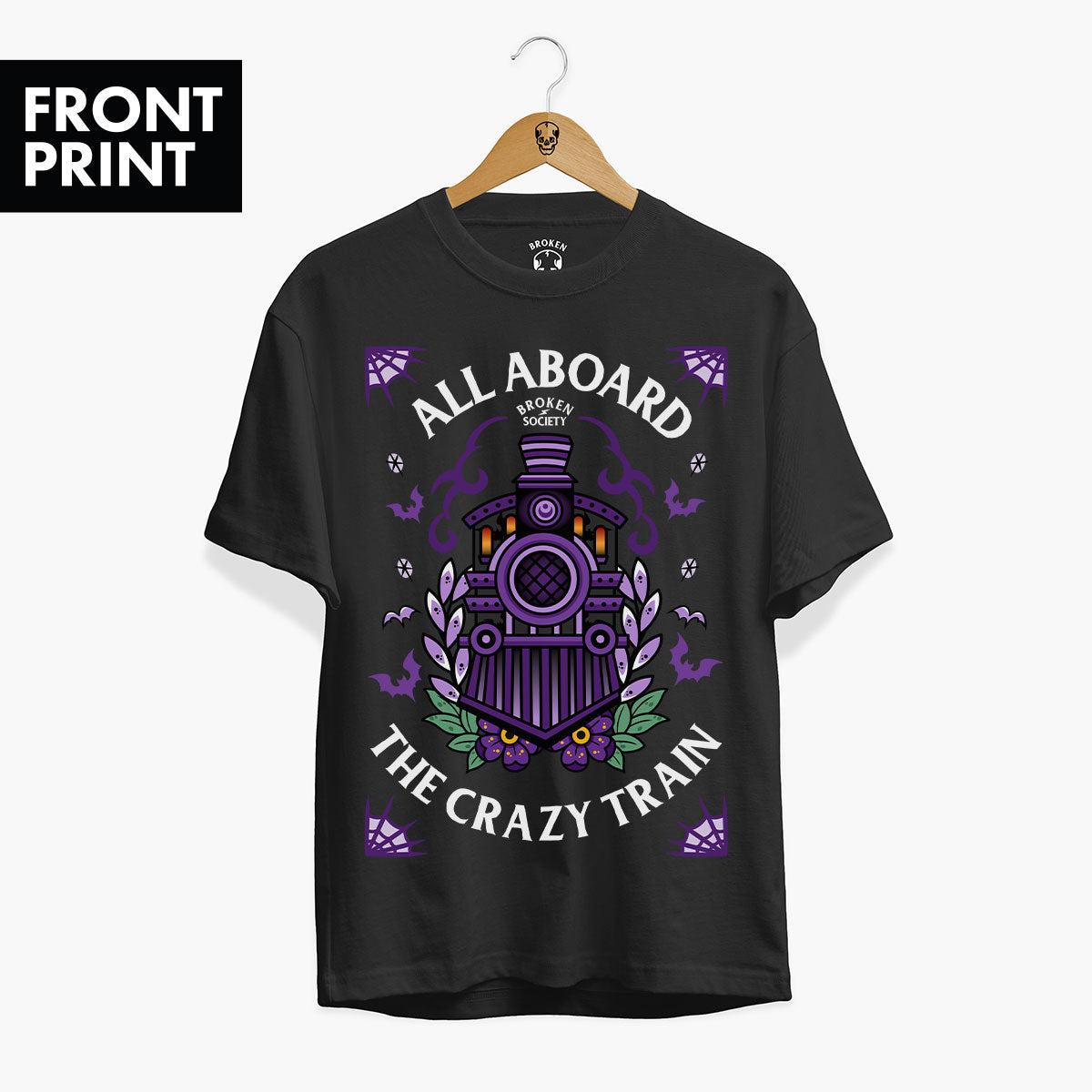Crazy Train Front Print T-Shirt (Unisex)-Tattoo Clothing, Tattoo T-Shirt, EP01-Broken Society