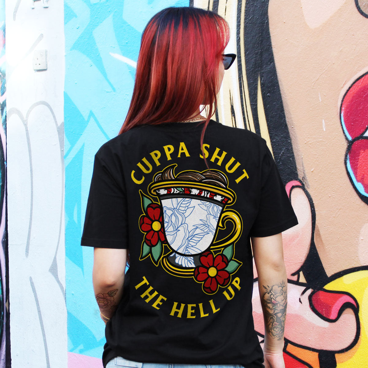 Cuppa Shut The Hell Up T-shirt (Unisex)-Tattoo Clothing, Tattoo T-Shirt, N03-Broken Society