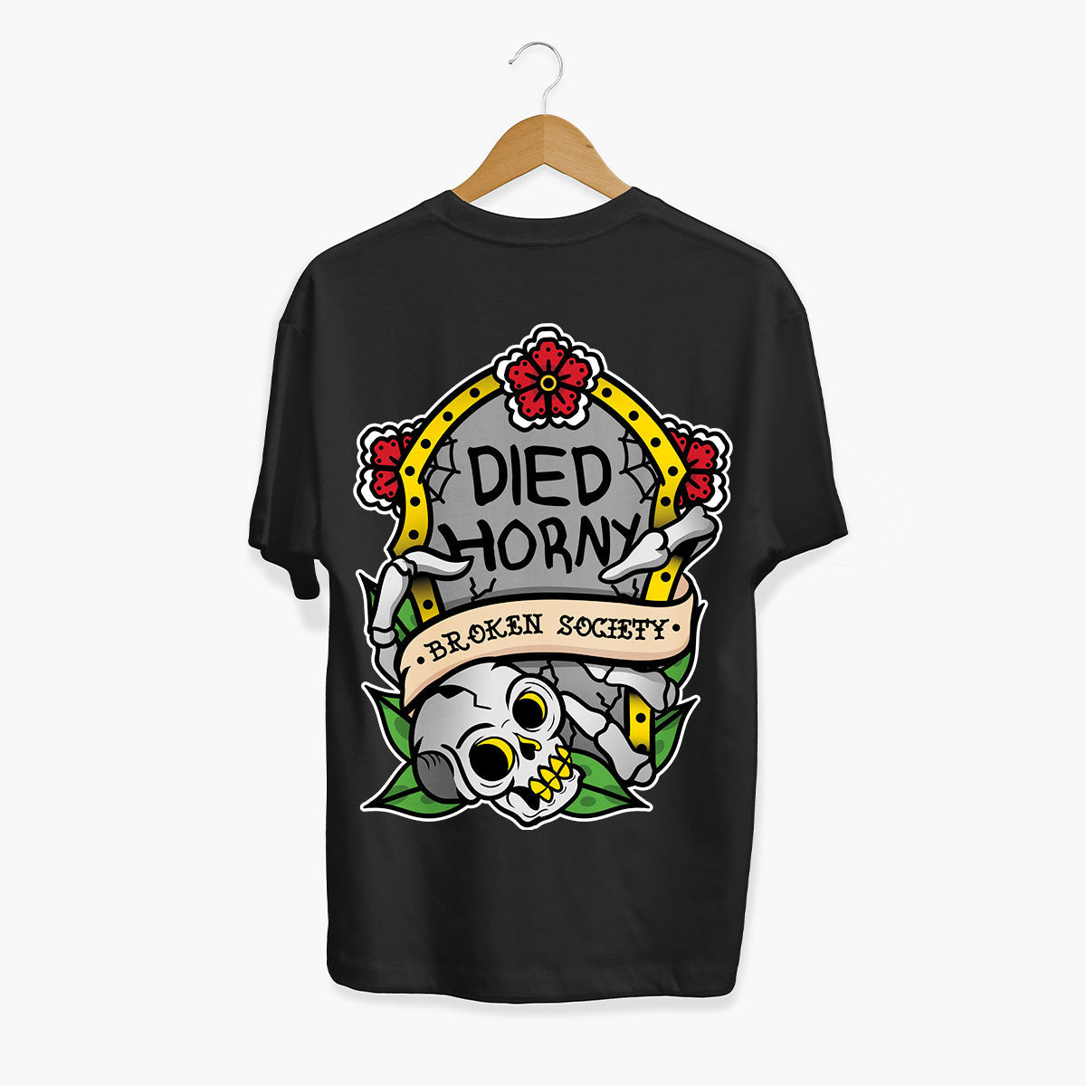 Died Horny T-shirt (Unisex)-Tattoo Clothing, Tattoo T-Shirt, N03-Broken Society