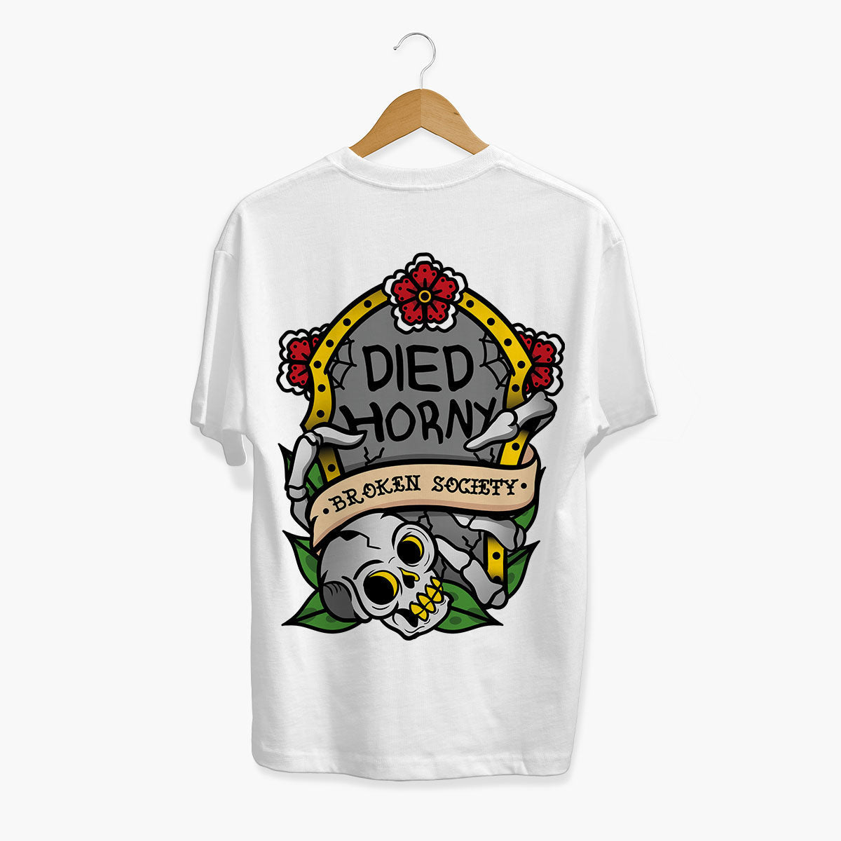 Died Horny T-shirt (Unisex)-Tattoo Clothing, Tattoo T-Shirt, N03-Broken Society