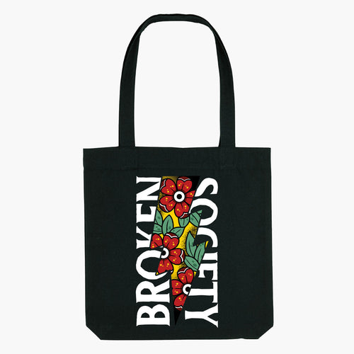 Flower Power Strong-As-Hell Tote Bag-Tattoo Apparel, Tattoo Accessories, Tattoo Gift, Tattoo Tote Bag-Broken Society