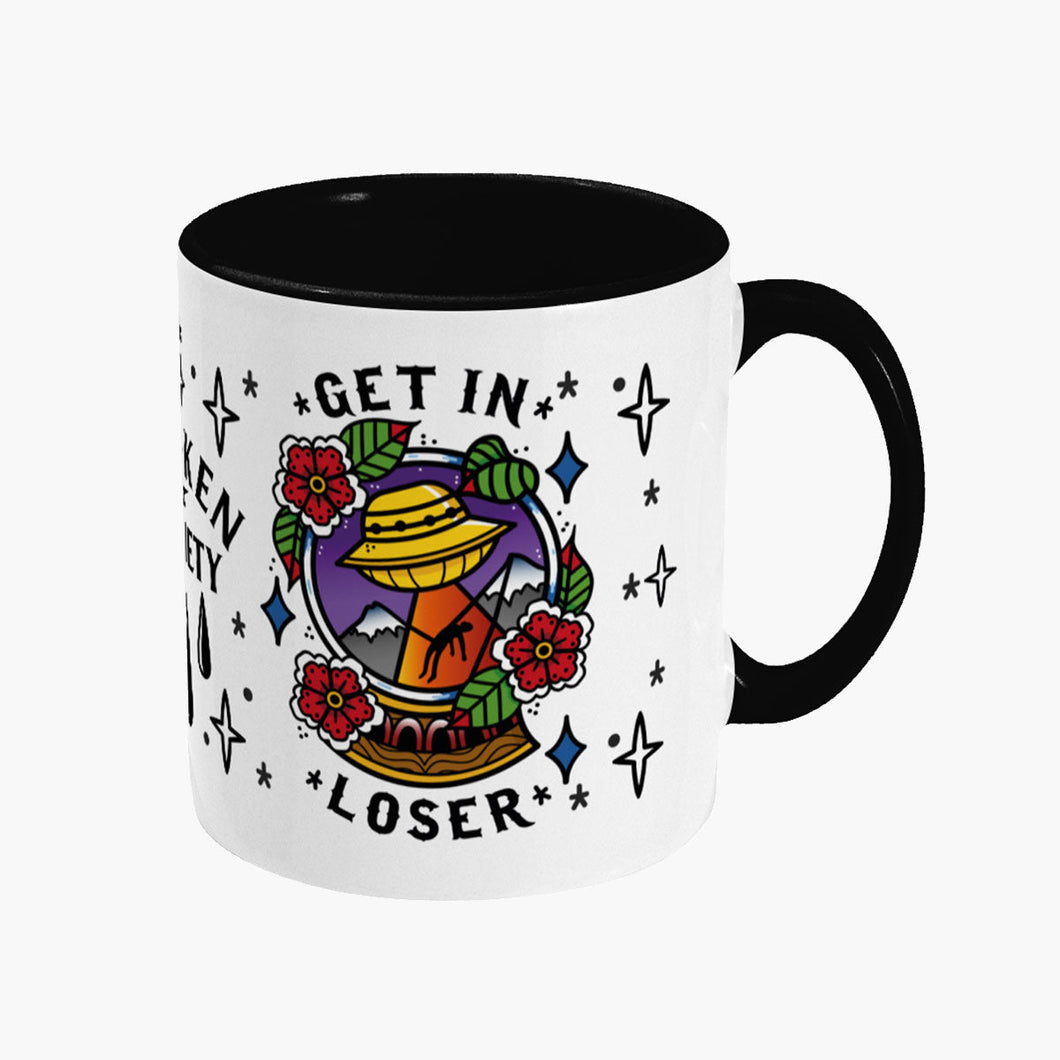 Get In Loser Mug-Tattoo Apparel, Tattoo Accessories, Tattoo Gift, Tattoo Coffee Mug, 11oz White Ceramic-Broken Society