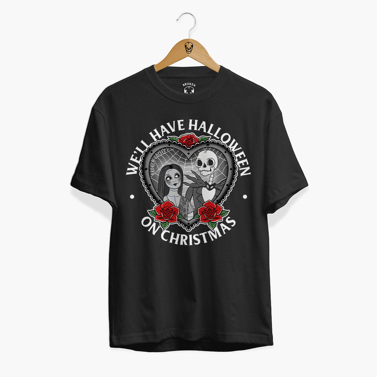Halloween On Christmas T-Shirt (Unisex)-Tattoo Clothing, Tattoo T-Shirt, EP01-Broken Society