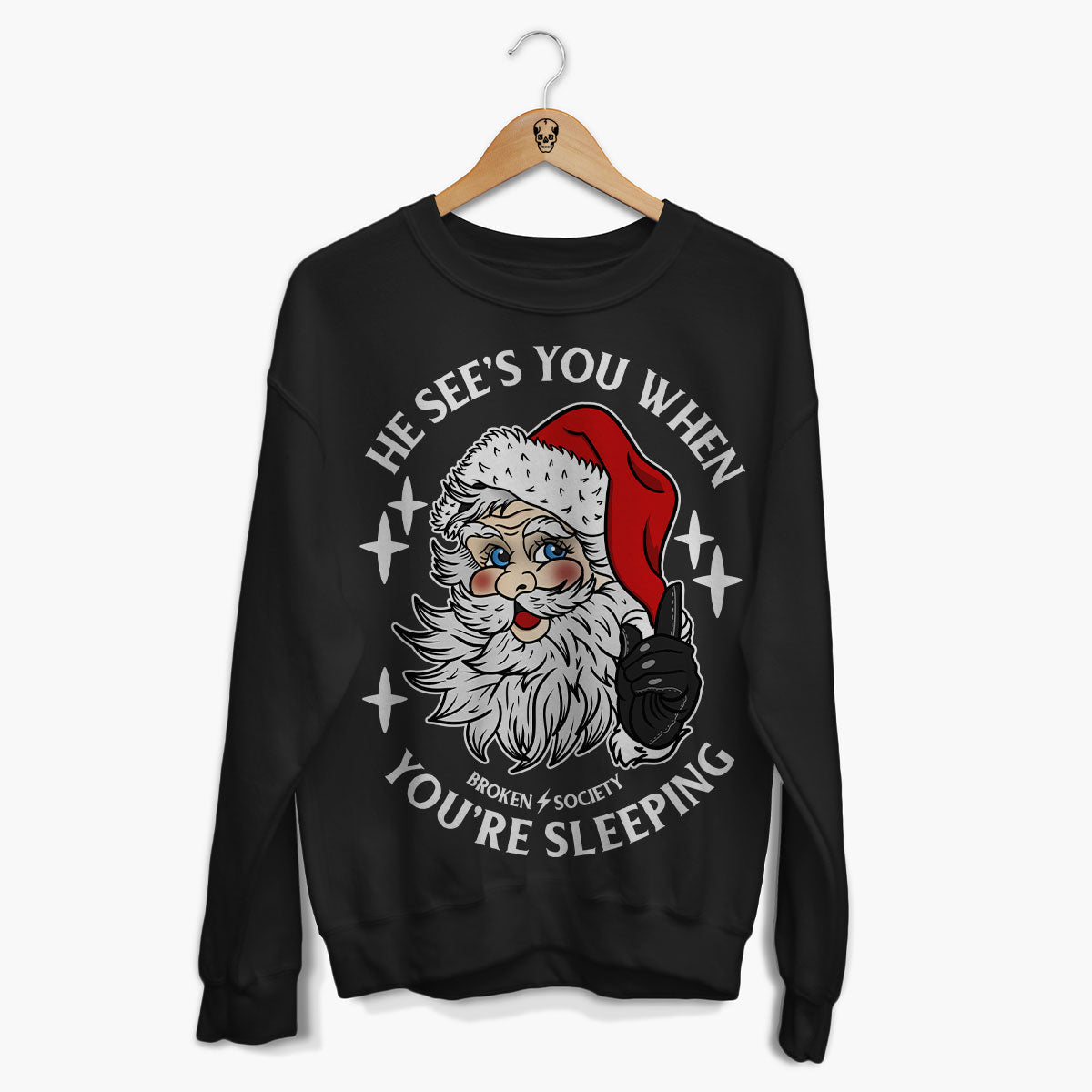 He Sees You When You're Sleeping Christmas Jumper (Unisex)-Tattoo Clothing, Tattoo Sweatshirt, JH030-Broken Society