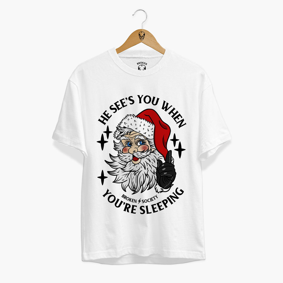He Sees You When You're Sleeping Christmas T-Shirt (Unisex)-Tattoo Clothing, Tattoo T-Shirt, EP01-Broken Society