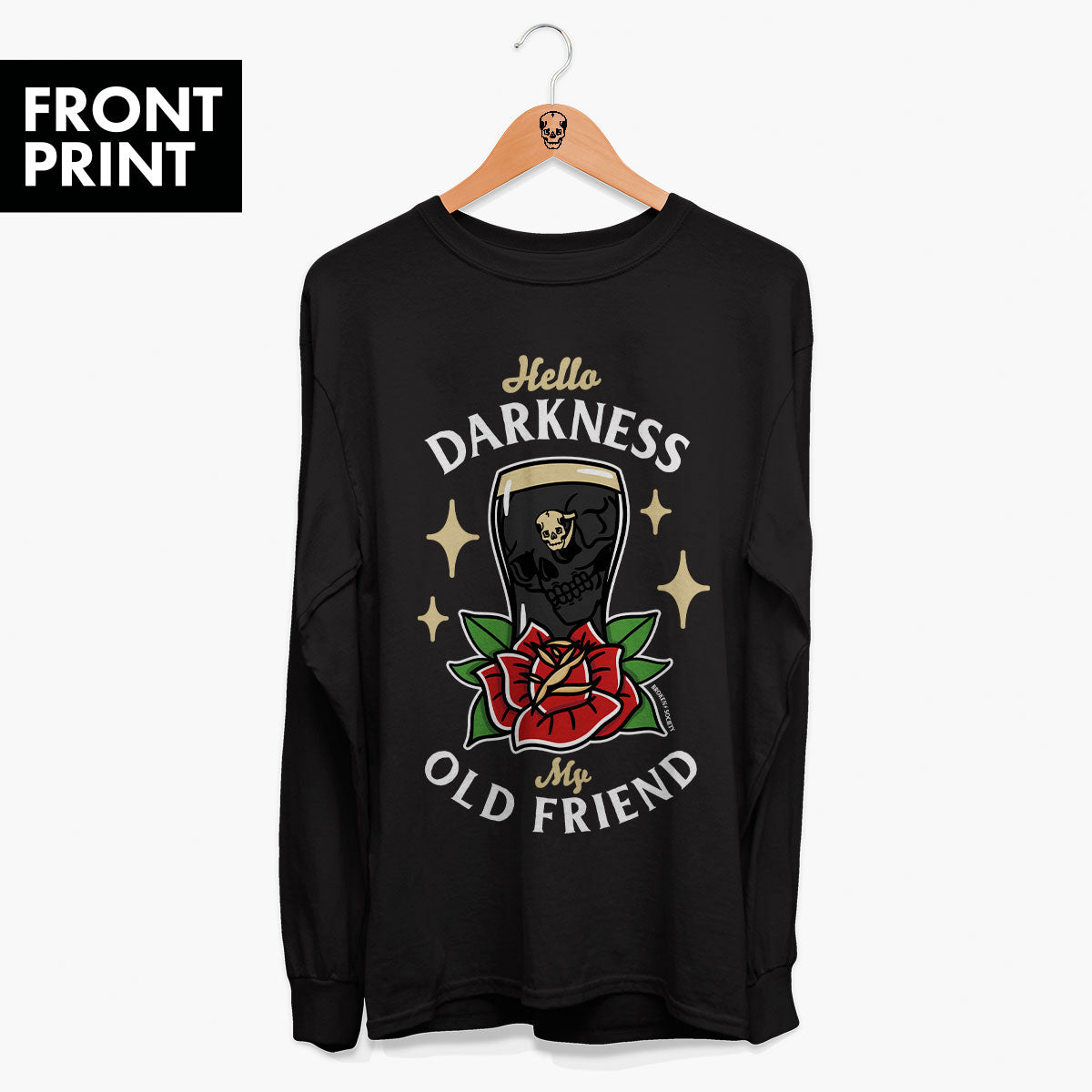 Hello Darkness Front Print Long Sleeve T-Shirt (Unisex)-Tattoo Clothing, Tattoo Long Sleeve T-Shirt, EP185L-Broken Society
