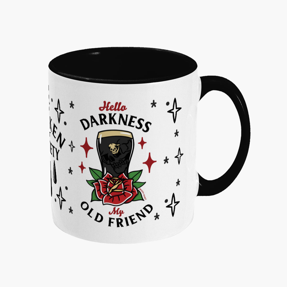Hello Darkness Mug-Tattoo Apparel, Tattoo Accessories, Tattoo Gift, Tattoo Coffee Mug, 11oz White Ceramic-Broken Society