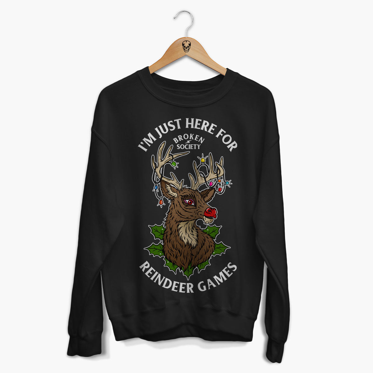 I'm Just Here For Reindeer Games Christmas Jumper (Unisex)-Tattoo Clothing, Tattoo Sweatshirt, JH030-Broken Society