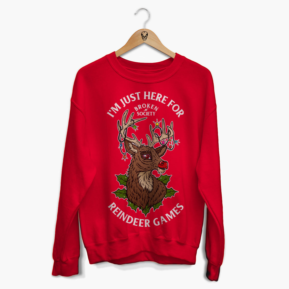 I'm Just Here For Reindeer Games Christmas Jumper (Unisex)-Tattoo Clothing, Tattoo Sweatshirt, JH030-Broken Society
