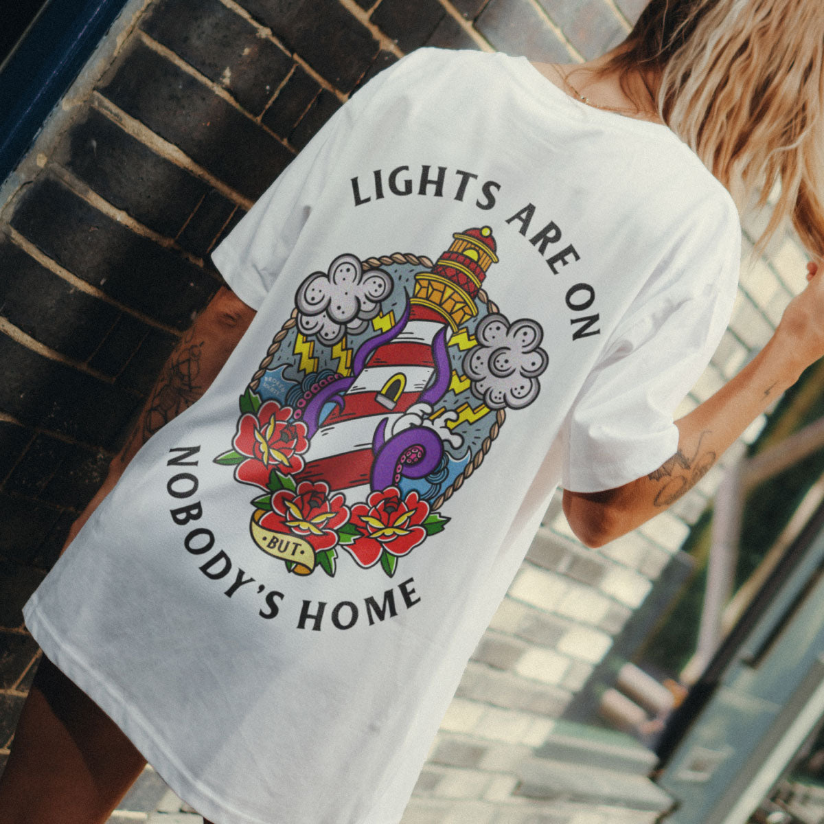 Lights Are On But Nobody's Home T-Shirt (Unisex)-Tattoo Clothing, Tattoo T-Shirt, EP01-Broken Society