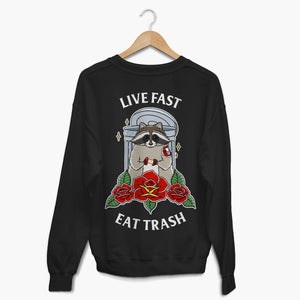 Live Fast Eat Trash Sweatshirt (Unisex)-Tattoo Clothing, Tattoo Sweatshirt, JH030-Broken Society