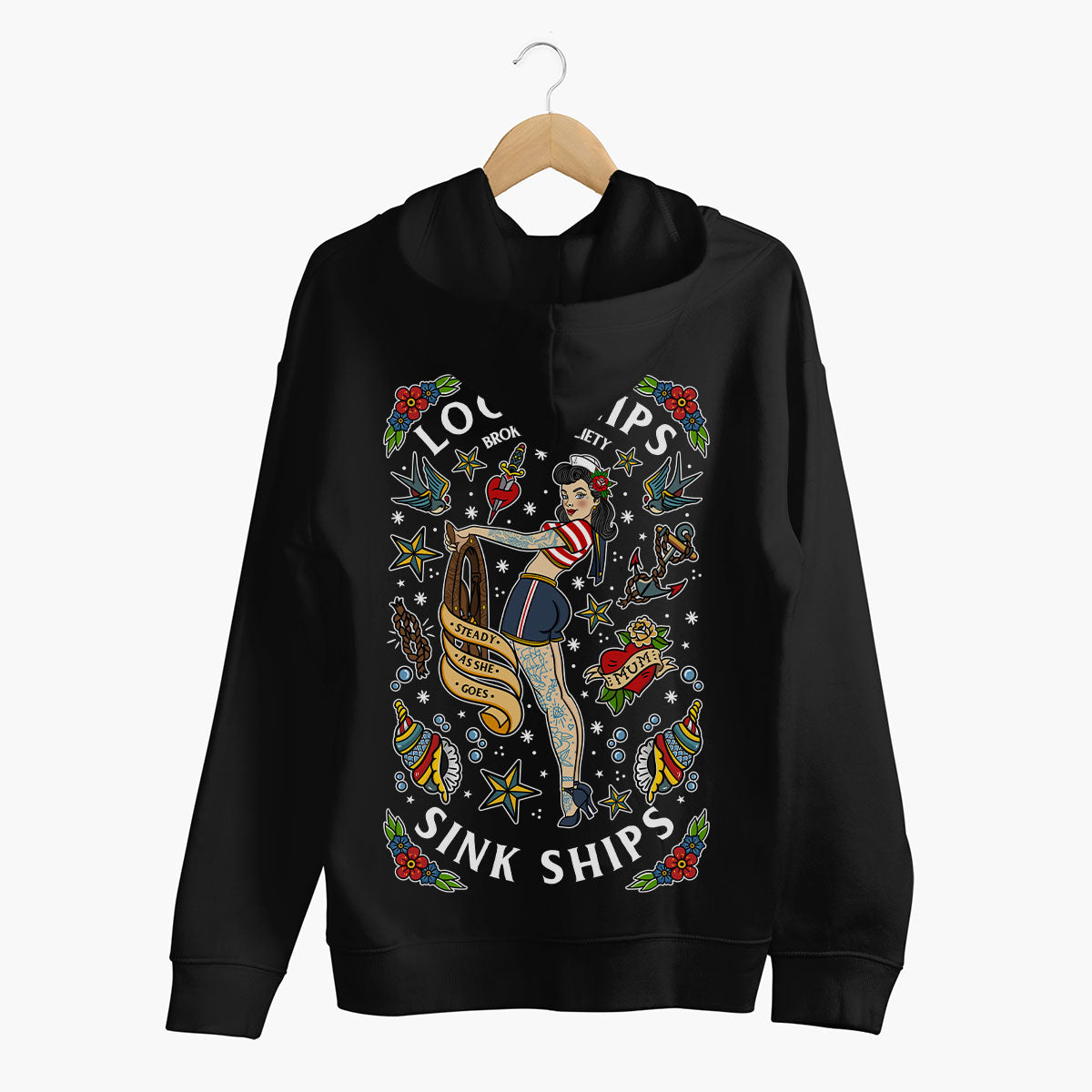 Loose Lips Sink Ships Hoodie (Unisex)-Tattoo Clothing, Tattoo Hoodie, JH001-Broken Society
