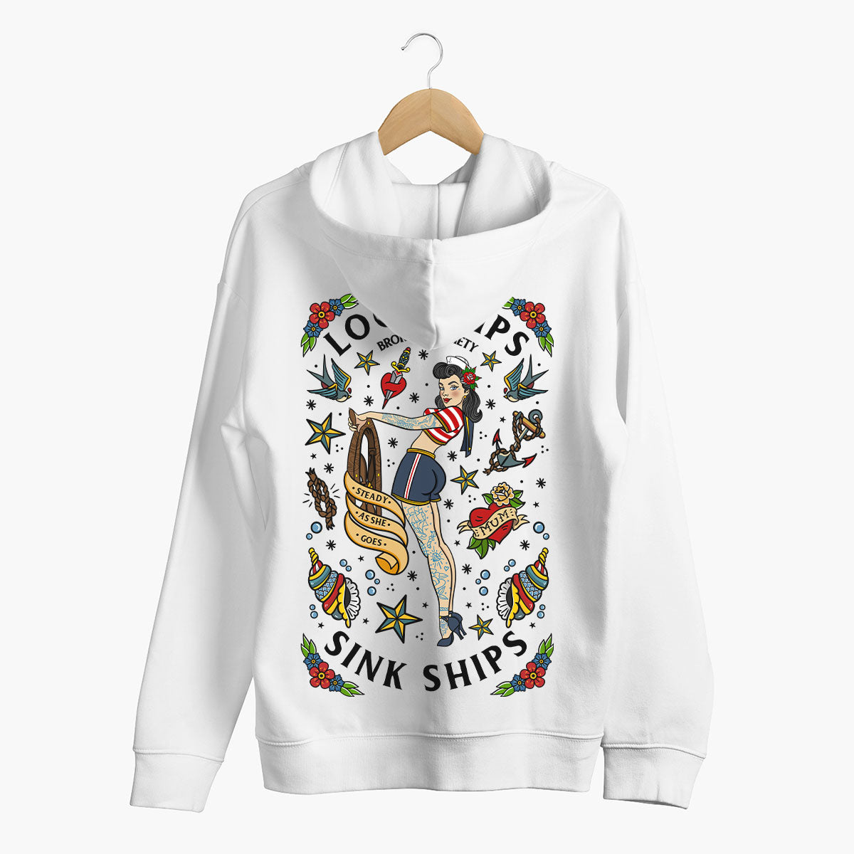 Loose Lips Sink Ships Hoodie (Unisex)-Tattoo Clothing, Tattoo Hoodie, JH001-Broken Society