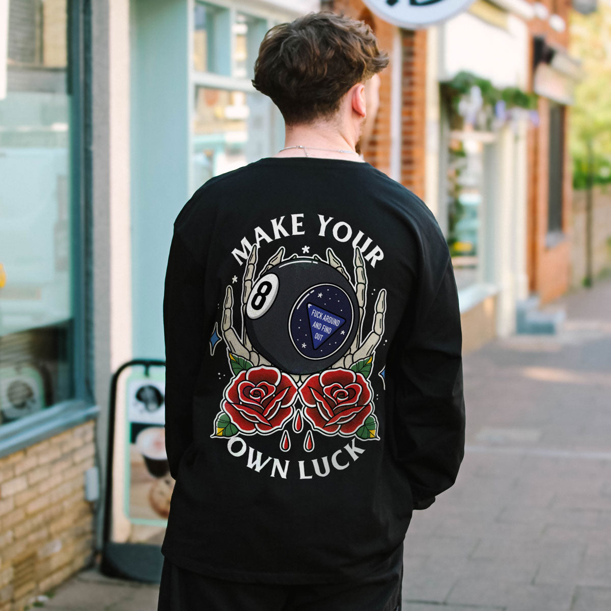 Magic 8 Ball Long Sleeve T-Shirt (Unisex)-Tattoo Clothing, Tattoo Long Sleeve T-Shirt, EP185L-Broken Society