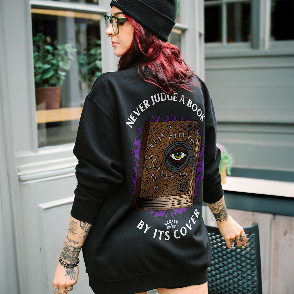 Never Judge A Book By It's Cover Sweatshirt (Unisex)-Tattoo Clothing, Tattoo Sweatshirt, JH030-Broken Society