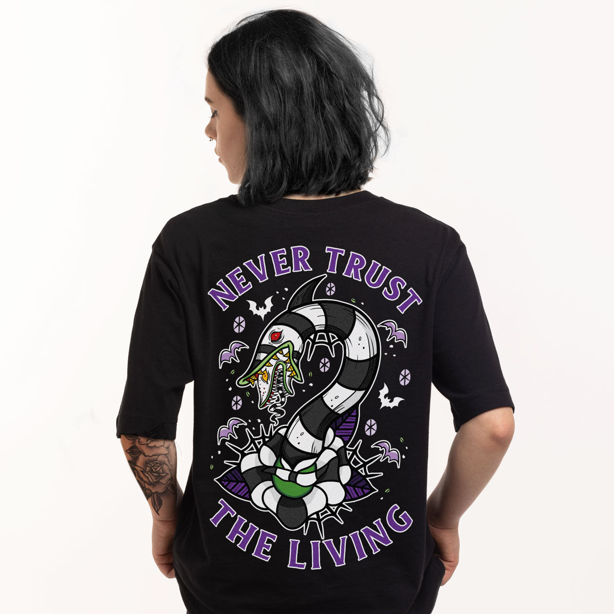 Never Trust The Living T-shirt (Unisex)-Tattoo Clothing, Tattoo T-Shirt, EP01-Broken Society